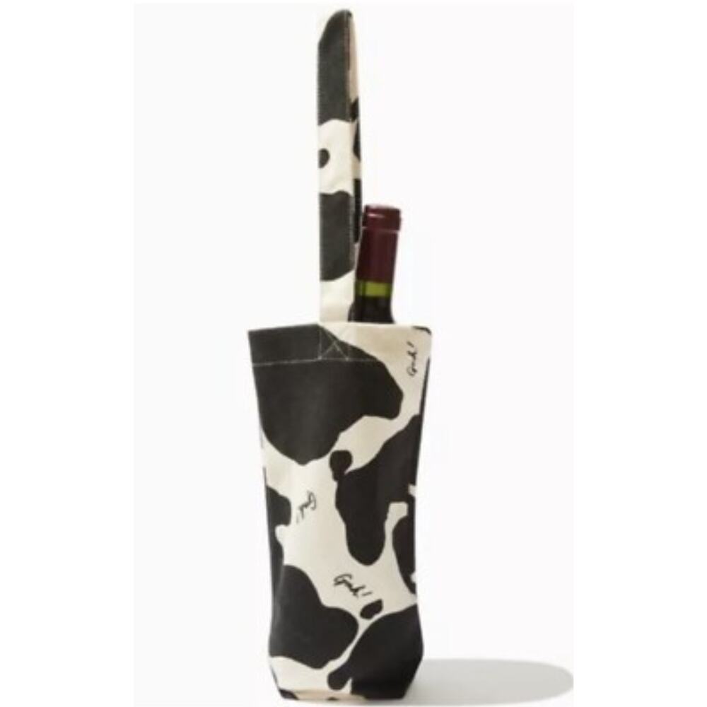 Gah! Cow Print Wine Tote – Black White Canvas Bottle Carrier NWT